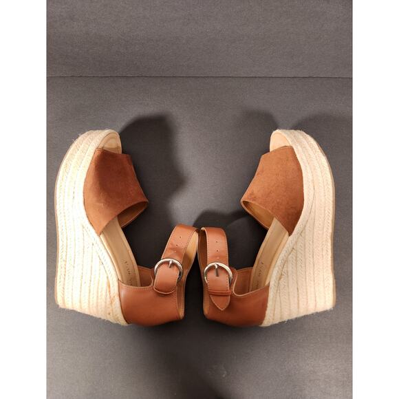 NINEWEST Adell Espadrille Wedge Sandal Women 9.5 Brown Faux Leather Boho Neutral - Picture 10 of 12